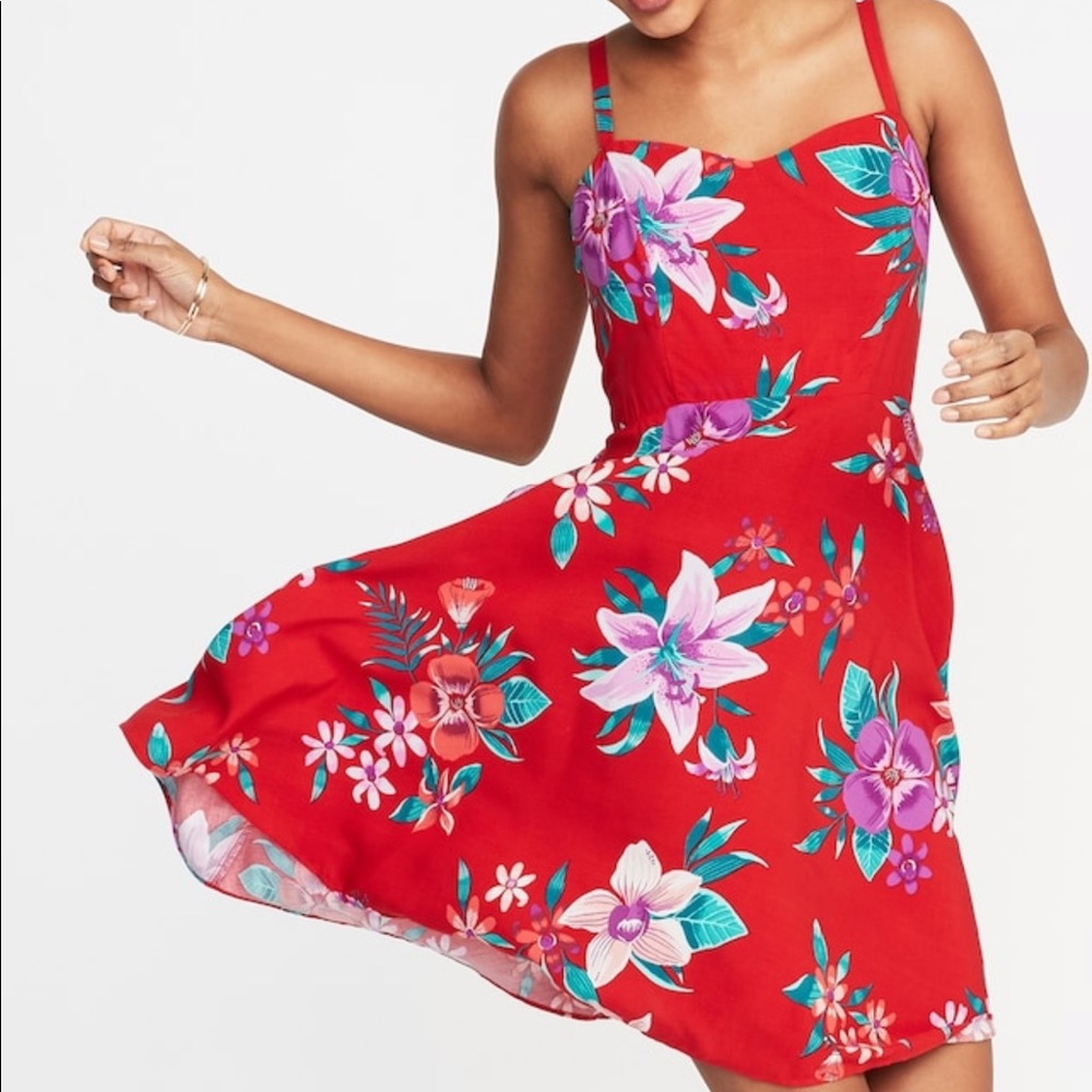 Old Navy fit & flare Red Floral Cami Summer Dress